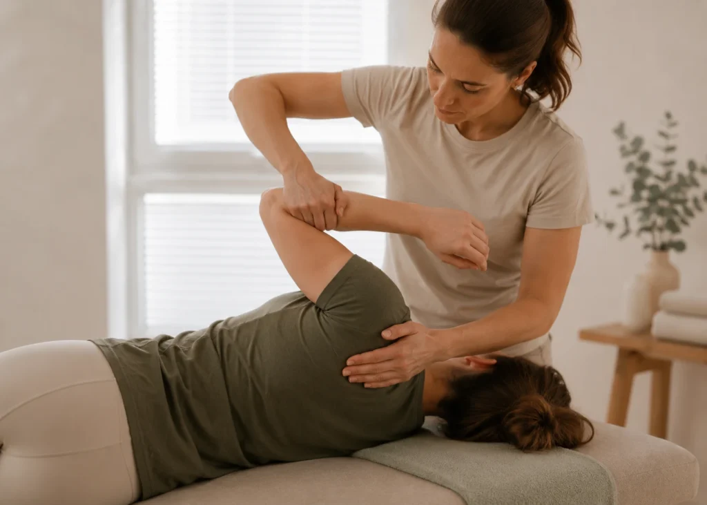 Manuelle Schulterbehandlung einer Patientin bei PhysioVital in Alfeld